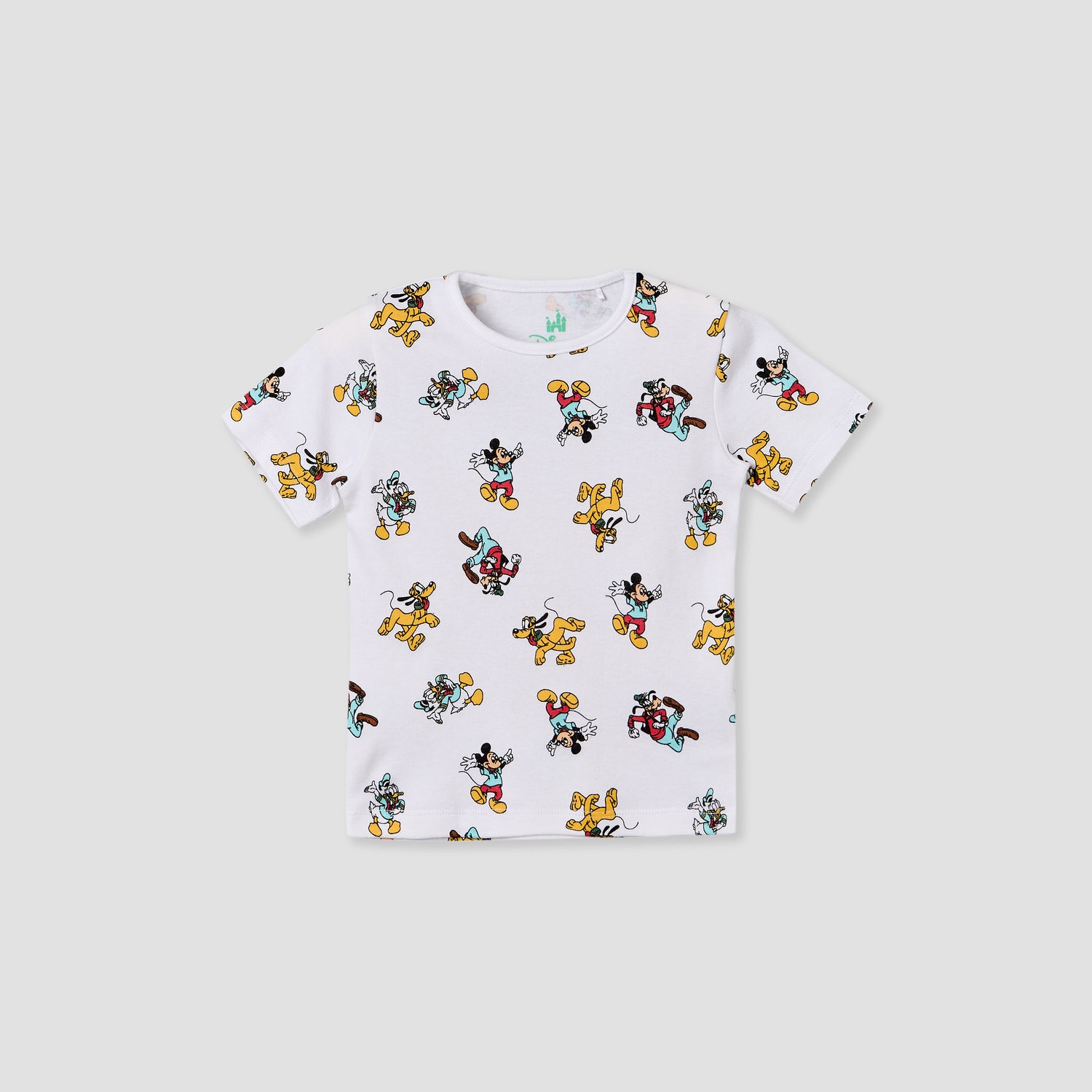 Disney Crew Neck Short Sleeves T-shirt and Dungaree Set with Mickey Mouse and Friends Print