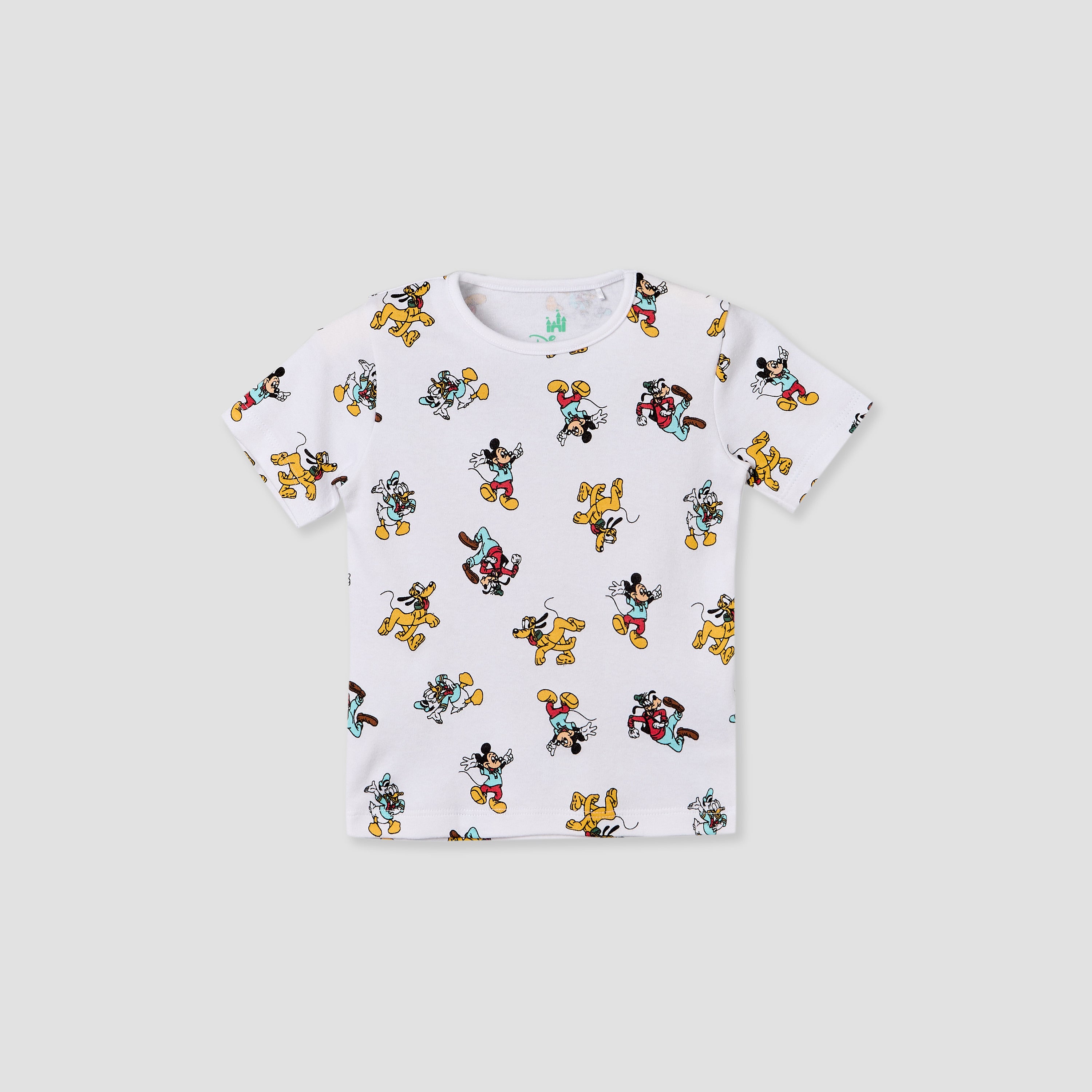 Disney Crew Neck Short Sleeves T-shirt and Dungaree Set with Mickey Mouse and Friends Print