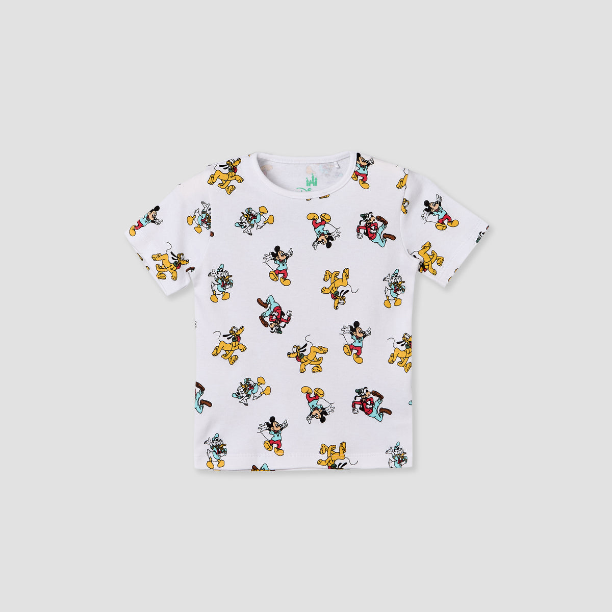 Disney Crew Neck Short Sleeves T-shirt and Dungaree Set with Mickey Mouse and Friends Print