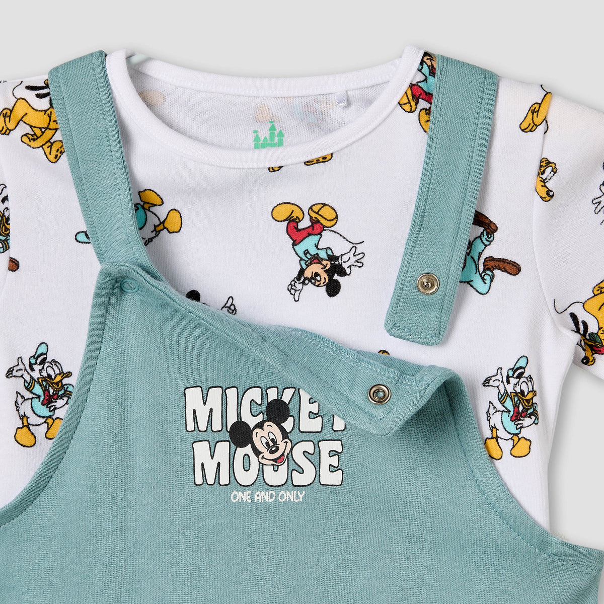 Disney Crew Neck Short Sleeves T-shirt and Dungaree Set with Mickey Mouse and Friends Print