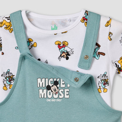 Disney Crew Neck Short Sleeves T-shirt and Dungaree Set with Mickey Mouse and Friends Print