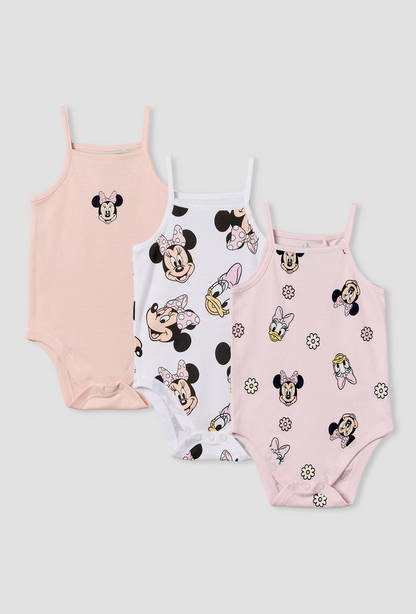 Pack of 3 Disney Cotton Square Neck Sleeveless Bodysuit with Minnie Mouse and Daisy Duck Print-undefined-image-1
