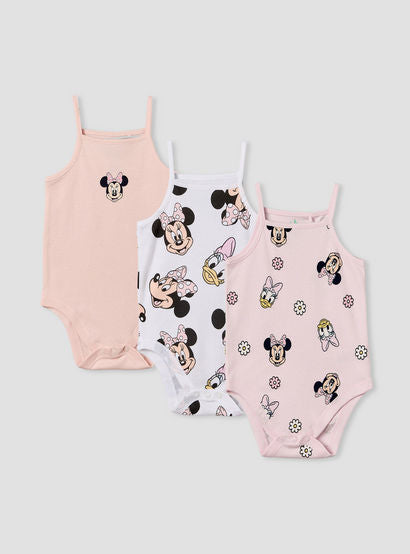 Pack of 3 Disney Cotton Square Neck Sleeveless Bodysuit with Minnie Mouse and Daisy Duck Print-baby-girls-clothing-bodysuits-image-1