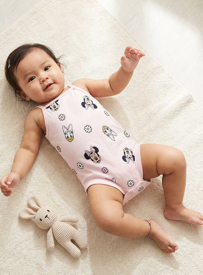 Pack of 3 Disney Cotton Square Neck Sleeveless Bodysuit with Minnie Mouse and Daisy Duck Print-baby-girls-clothing-bodysuits-image-2