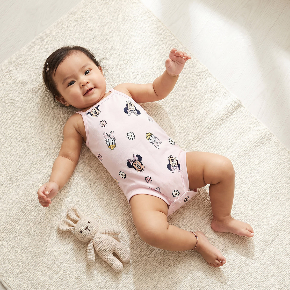 Pack of 3 Disney Cotton Square Neck Sleeveless Bodysuit with Minnie Mouse and Daisy Duck Print