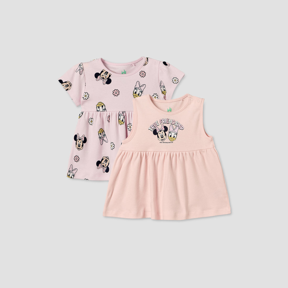 Pack of 2 Disney Round Neck Knee Length A-line Dress with Minnie Mouse Print - Pink / 12-18 mths
