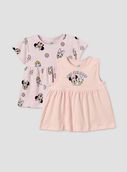 Pack of 2 Disney Round Neck Knee Length A-line Dress with Minnie Mouse Print-baby-girls-clothing-dressesandjumpsuits-image-1