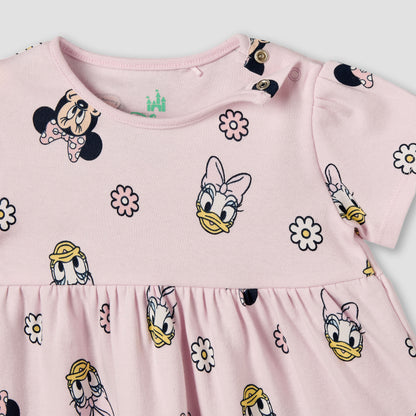Pack of 2 Disney Round Neck Knee Length A-line Dress with Minnie Mouse Print