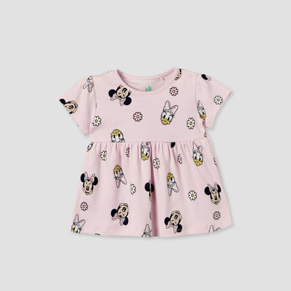 Pack of 2 Disney Round Neck Knee Length A-line Dress with Minnie Mouse Print