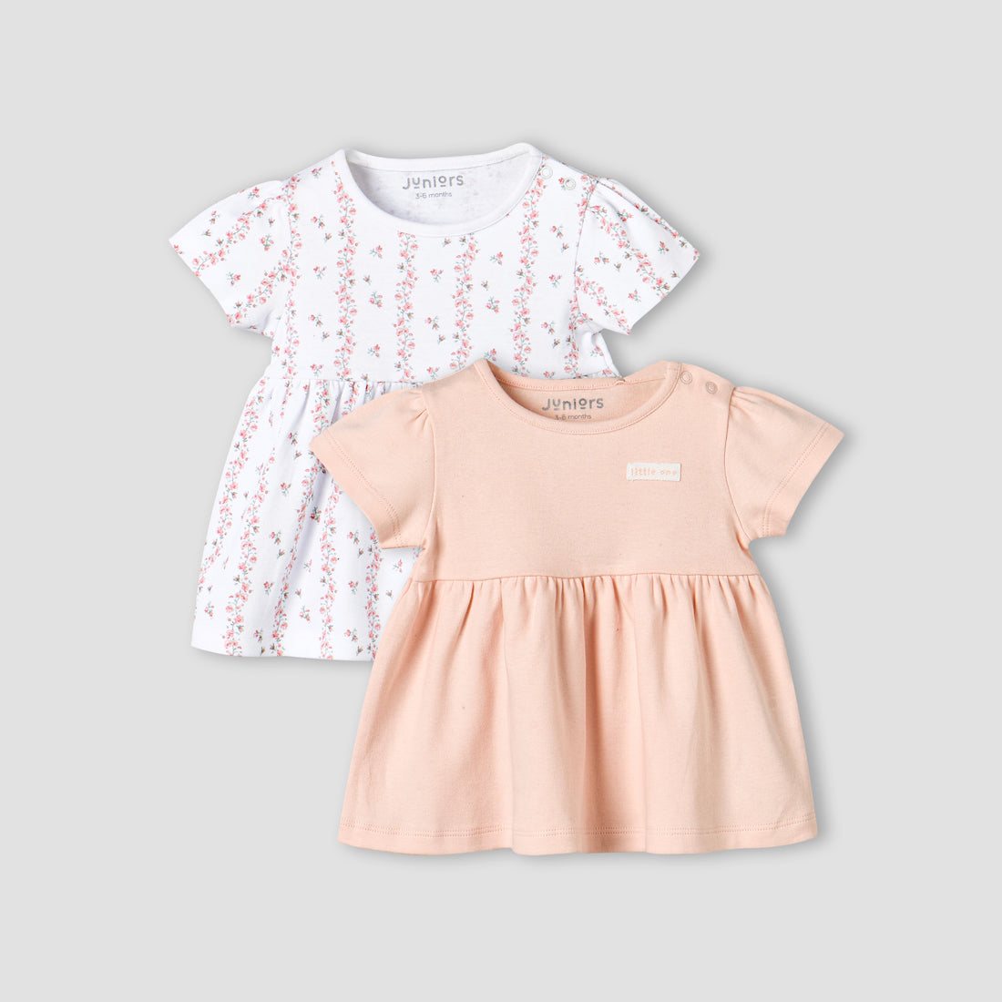 Pack of 2 Juniors Short Sleeves A-line Dress with Assorted Design - Multicolour / 3-6 mths