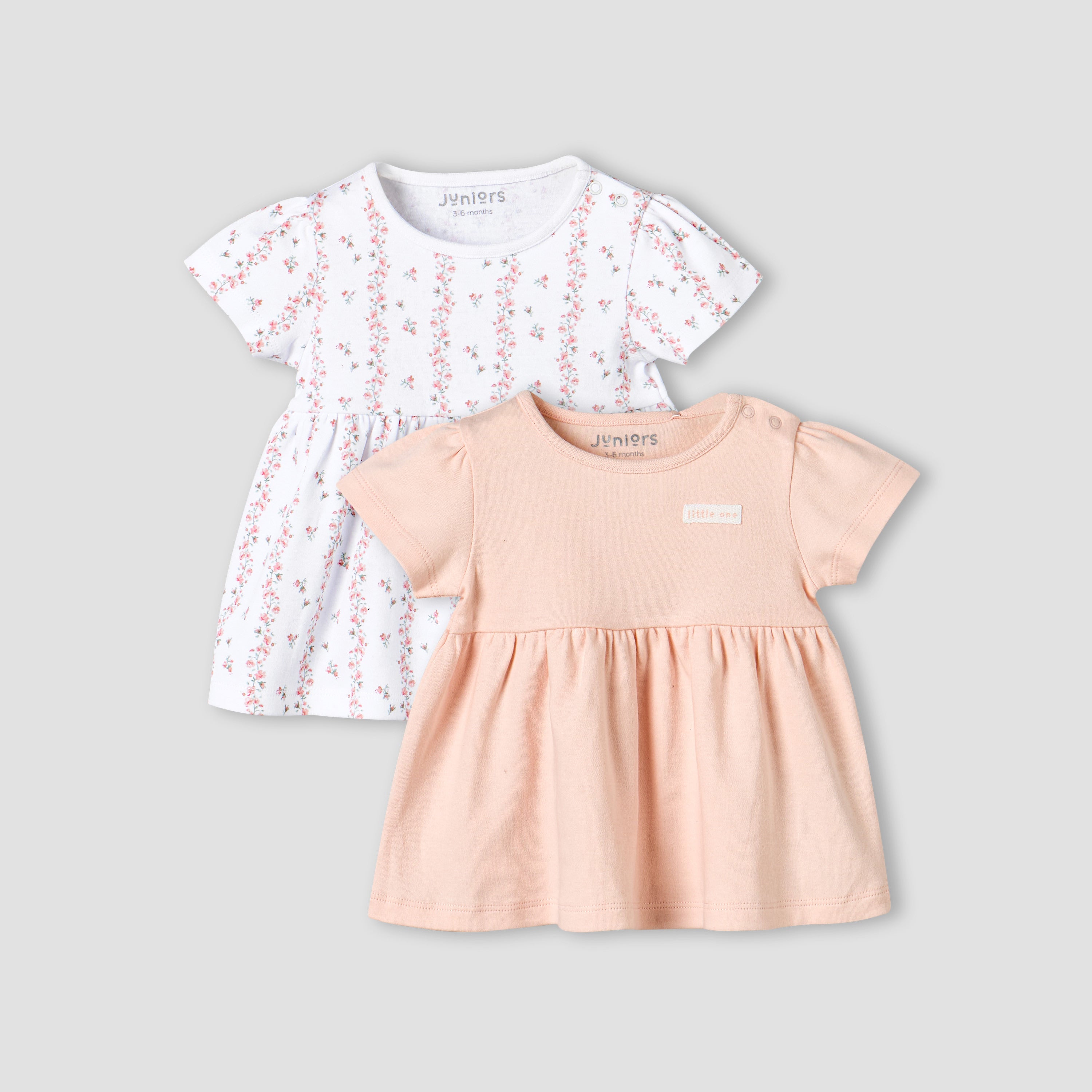 Pack of 2 Juniors Short Sleeves A-line Dress with Assorted Design - Multicolour / 3-6 mths