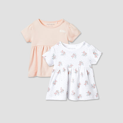 Juniors Assorted A-line Dress with Round Neck and Short Sleeves - Set of 2 - Multicolour / 0-3 mths