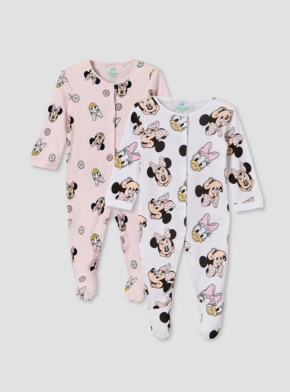 Pack of 2 Disney Cotton Crew Neck Long Sleeves Sleepsuit with Minnie Mouse Print-baby-girls-clothing-nightwear-sleepsuits-image-1