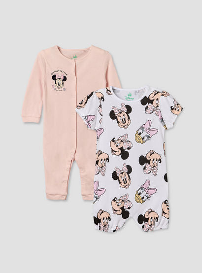 Set of 2 Disney Cotton Round Neck Sleepsuit with Romper-baby-girls-clothing-nightwear-sleepsuits-image-1