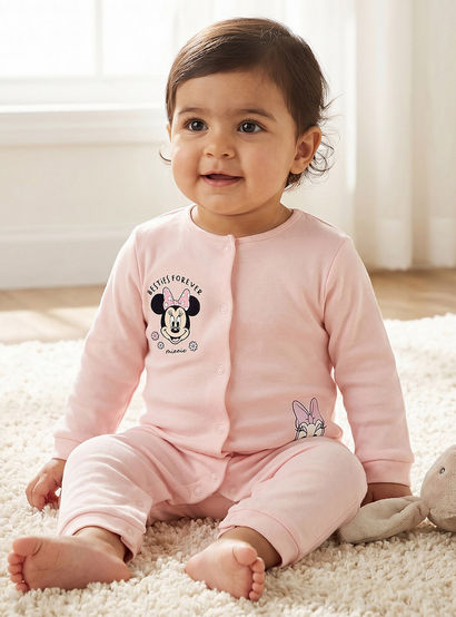 Set of 2 Disney Cotton Round Neck Sleepsuit with Romper-baby-girls-clothing-nightwear-sleepsuits-image-2