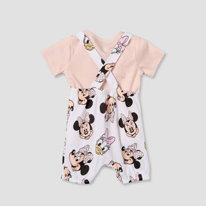 Disney Crew Neck Short Sleeves T-shirt and Dungaree Set with Minnie Mouse and Daisy Duck Print