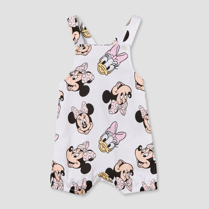 Disney Crew Neck Short Sleeves T-shirt and Dungaree Set with Minnie Mouse and Daisy Duck Print