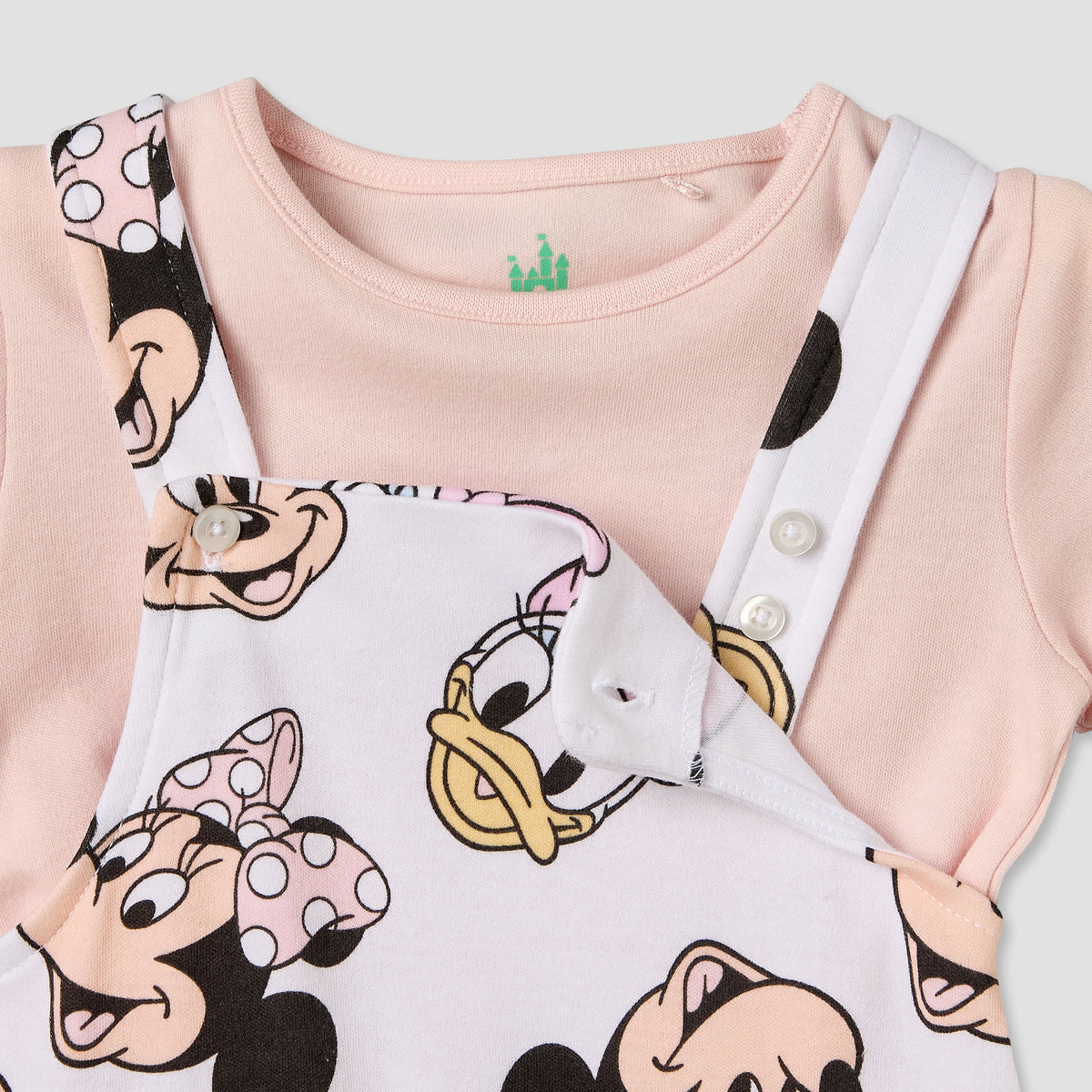 Disney Crew Neck Short Sleeves T-shirt and Dungaree Set with Minnie Mouse and Daisy Duck Print
