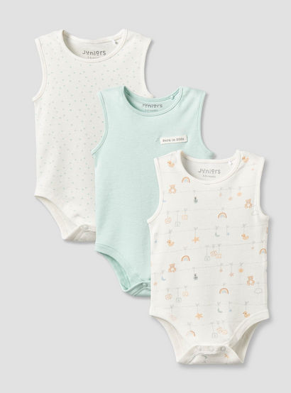 Pack of 3 Juniors Round Neck Sleeveless Bodysuit with Snap Button Closure-baby-girls-clothing-bodysuits-image-1