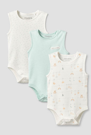 Pack of 3 Juniors Round Neck Sleeveless Bodysuit with Snap Button Closure