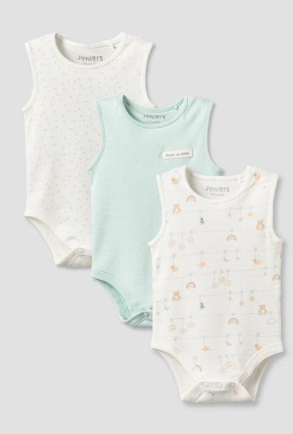 Pack of 3 Juniors Round Neck Sleeveless Bodysuit with Snap Button Closure