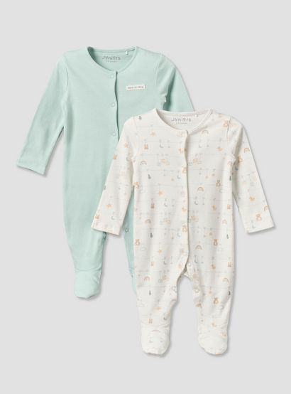 Pack of 2 Juniors Cotton Round Neck Long Sleeves Sleepsuit with Snap Button Closure-baby-girls-clothing-nightwear-sleepsuits-image-1