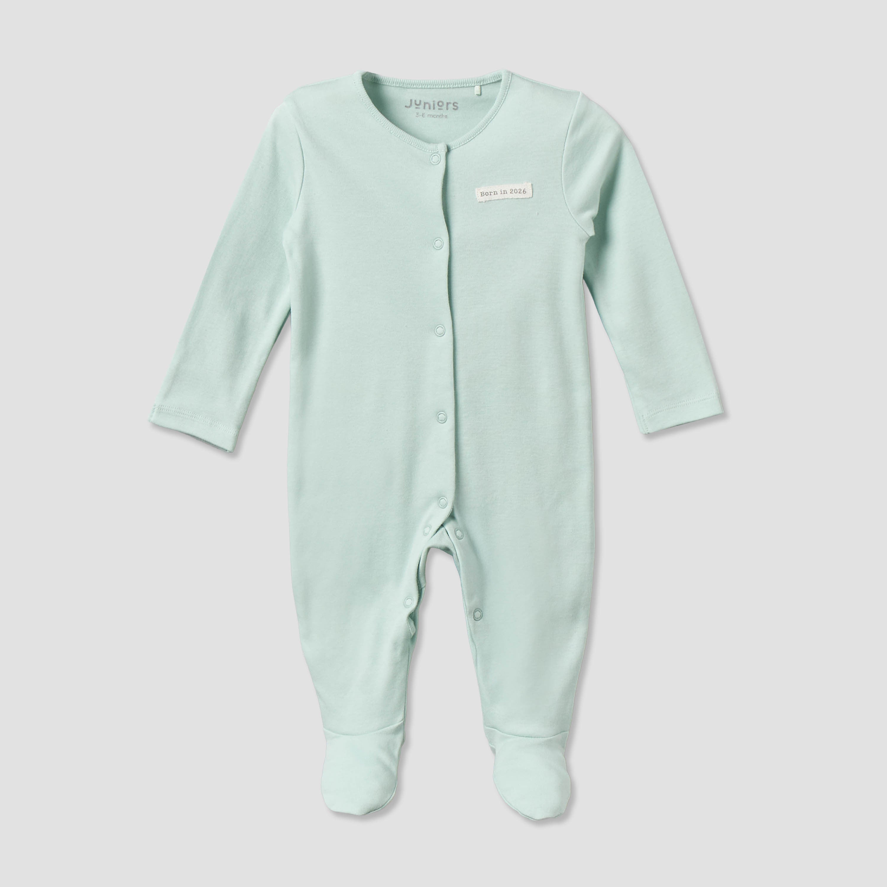 Pack of 2 Juniors Cotton Round Neck Long Sleeves Sleepsuit with Snap Button Closure