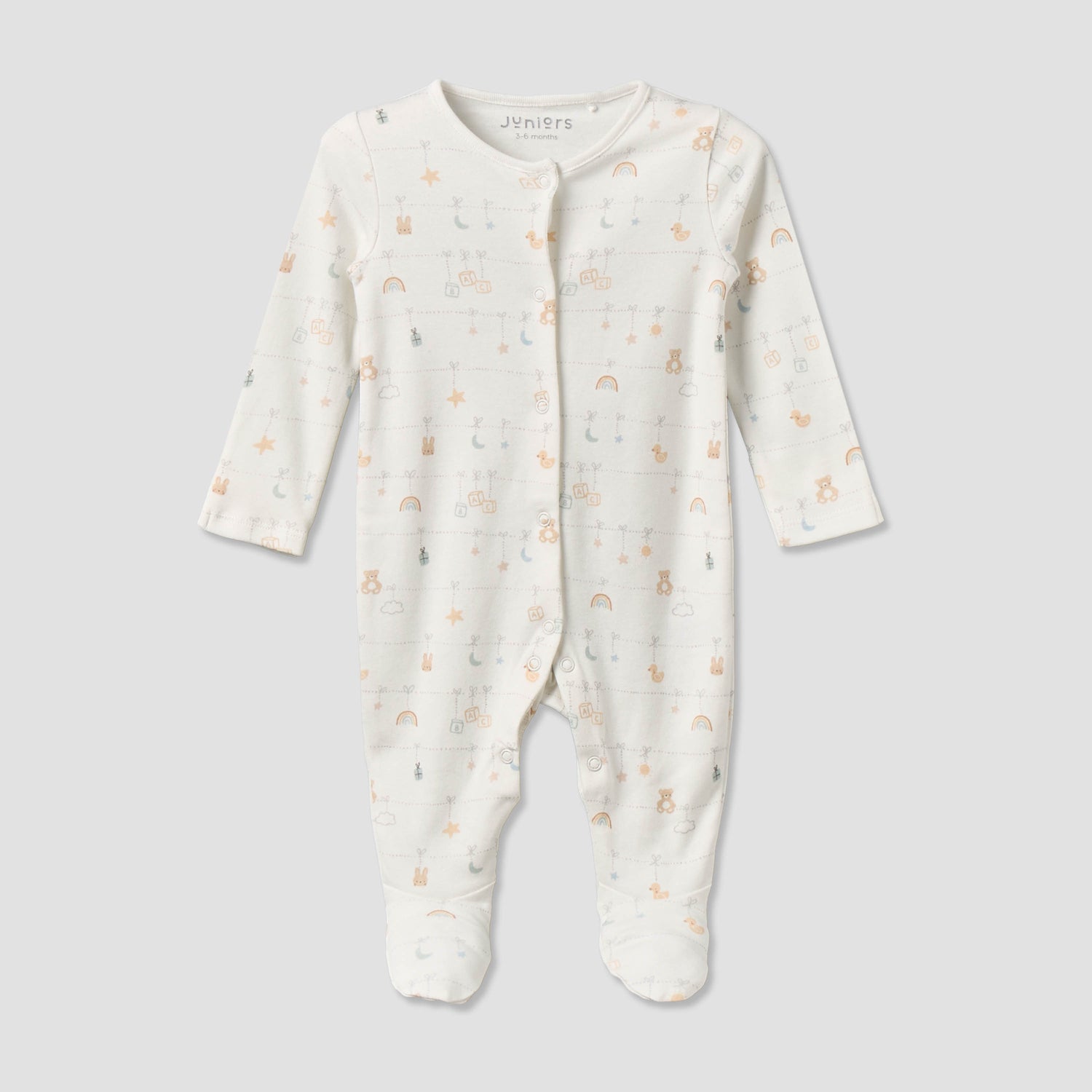 Pack of 2 Juniors Cotton Round Neck Long Sleeves Sleepsuit with Snap Button Closure