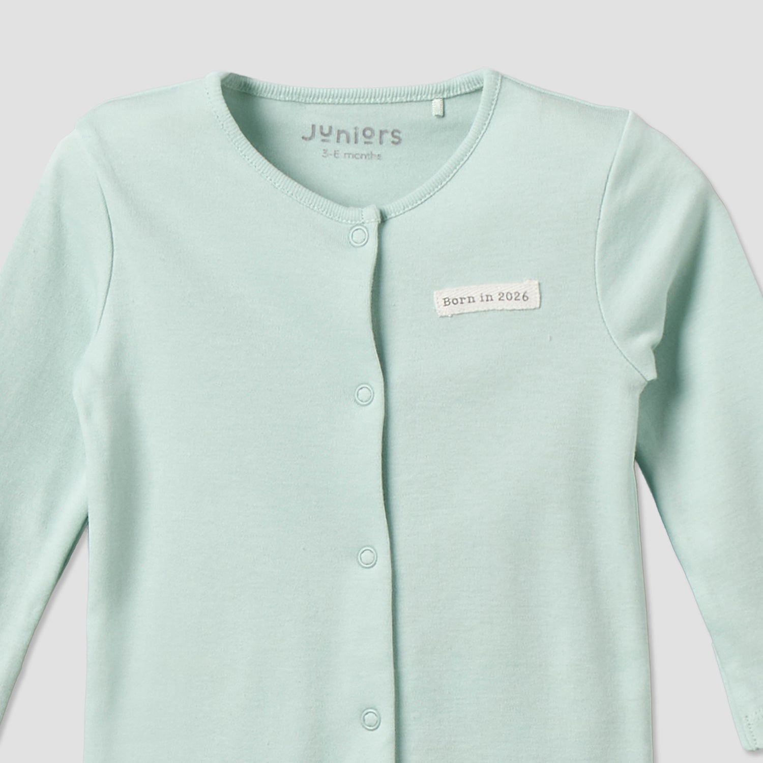 Pack of 2 Juniors Cotton Round Neck Long Sleeves Sleepsuit with Snap Button Closure