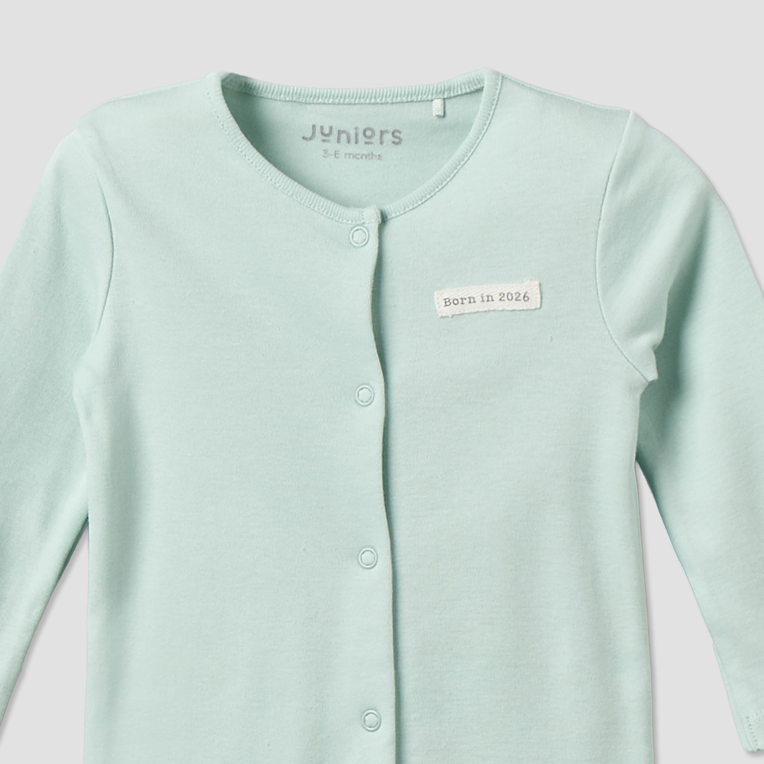 Pack of 2 Juniors Cotton Round Neck Long Sleeves Sleepsuit with Snap Button Closure