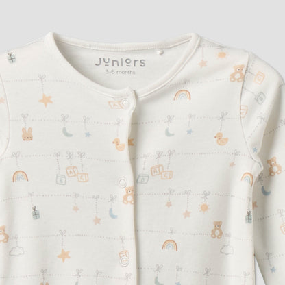 Pack of 2 Juniors Cotton Round Neck Long Sleeves Sleepsuit with Snap Button Closure