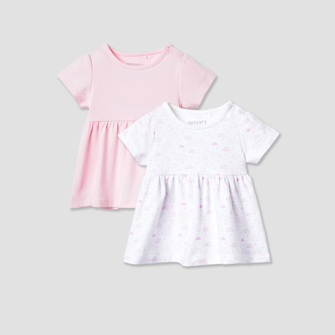 Juniors Assorted A-line Dress with Round Neck and Short Sleeves - Set of 2 - Multicolour / 3-6 mths