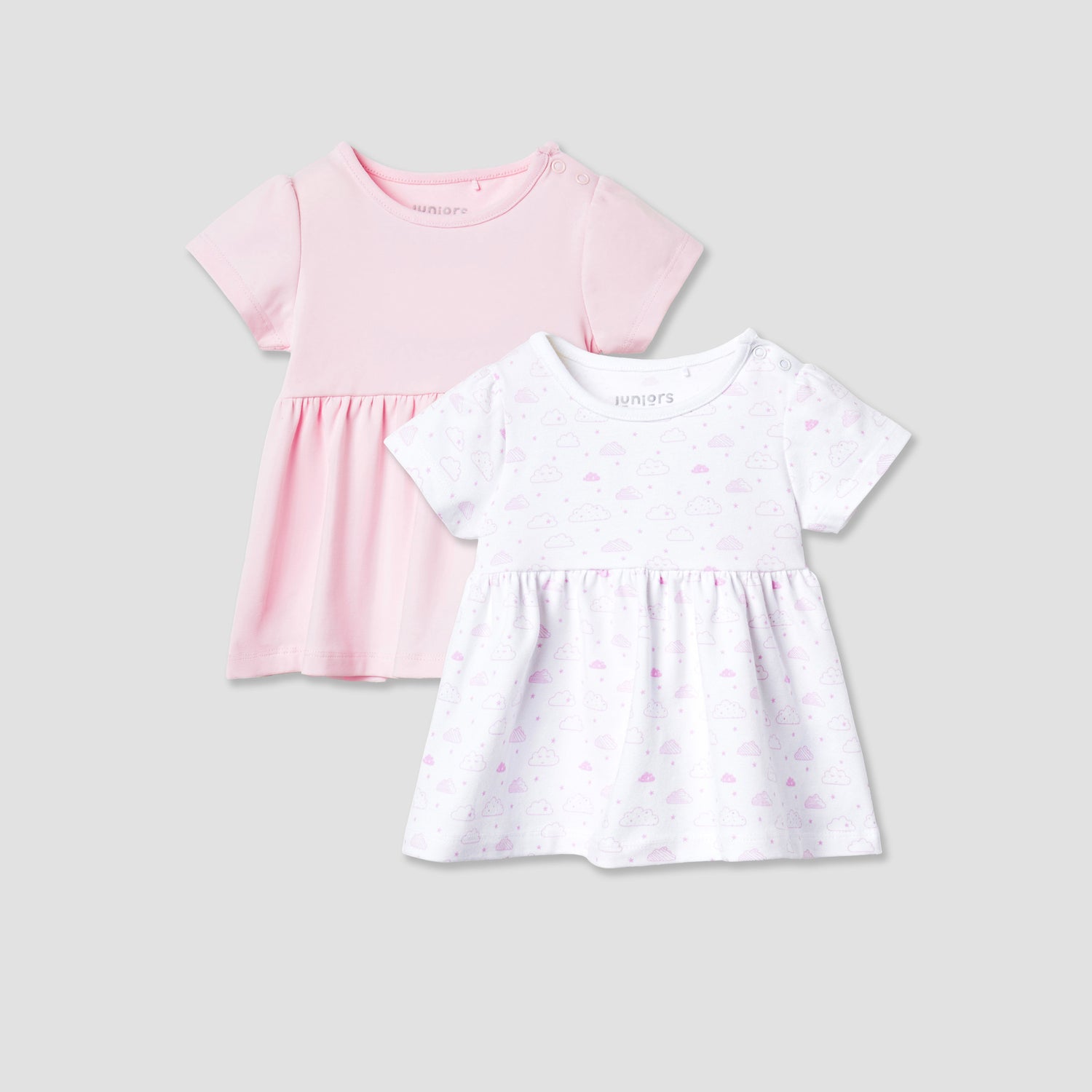 Juniors Assorted A-line Dress with Round Neck and Short Sleeves - Set of 2 - Multicolour / 3-6 mths