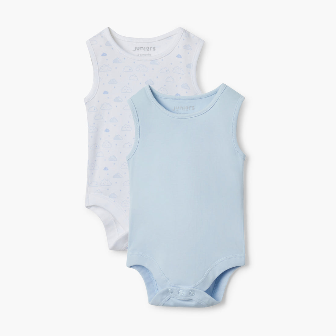 Juniors Sleeveless Bodysuit with Snap Button Closure - Set of 2 - Blue / 0-3 mths