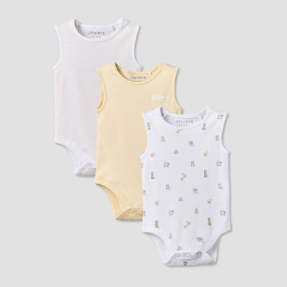 Pack of 3 Juniors Round Neck Sleeveless Bodysuit with Snap Button Closure - Yellow / 3-6 mths