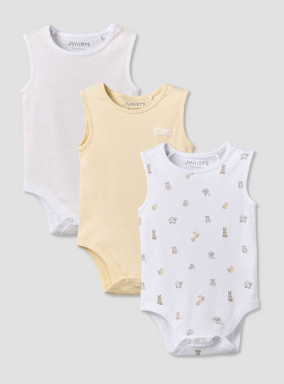 Pack of 3 Juniors Round Neck Sleeveless Bodysuit with Snap Button Closure-baby-girls-clothing-bodysuits-image-1