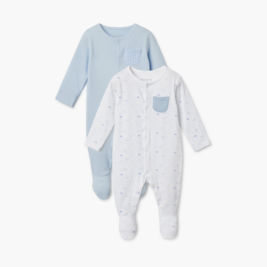 Juniors Assorted Sleepsuit with Long Sleeves and Pocket - Set of 2 - Blue / 3-6 mths