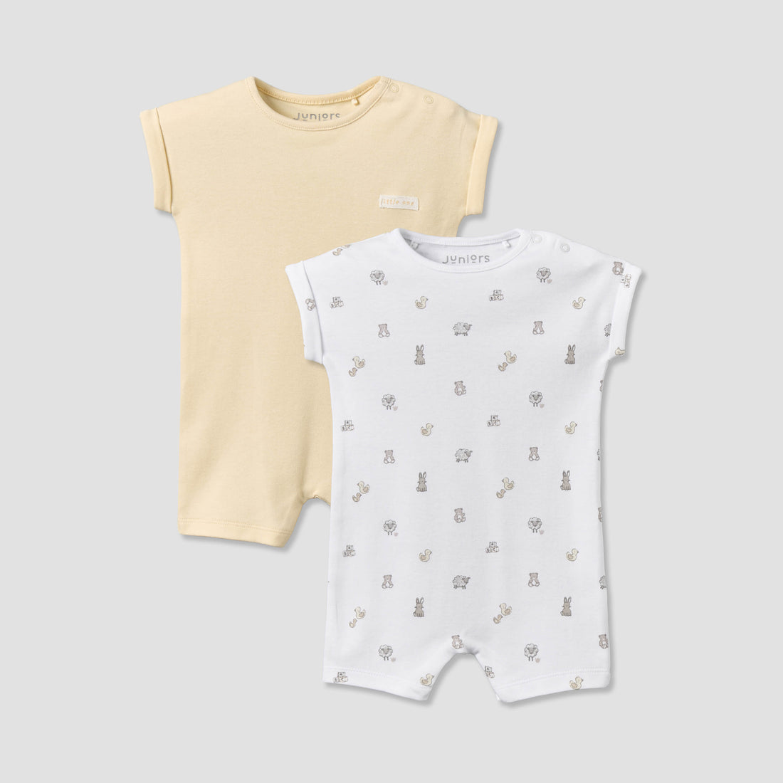 Pack of 2 Juniors Crew Neck Short Sleeves Romper with Assorted Design - Yellow / 0-3 mths