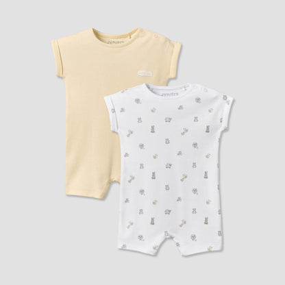 Pack of 2 Juniors Crew Neck Short Sleeves Romper with Assorted Design - Yellow / 0-3 mths