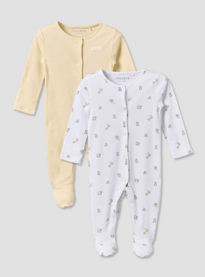 Pack of 2 Juniors Cotton Round Neck Long Sleeves Sleepsuit with Snap Button Closure-baby-girls-clothing-nightwear-sleepsuits-image-1