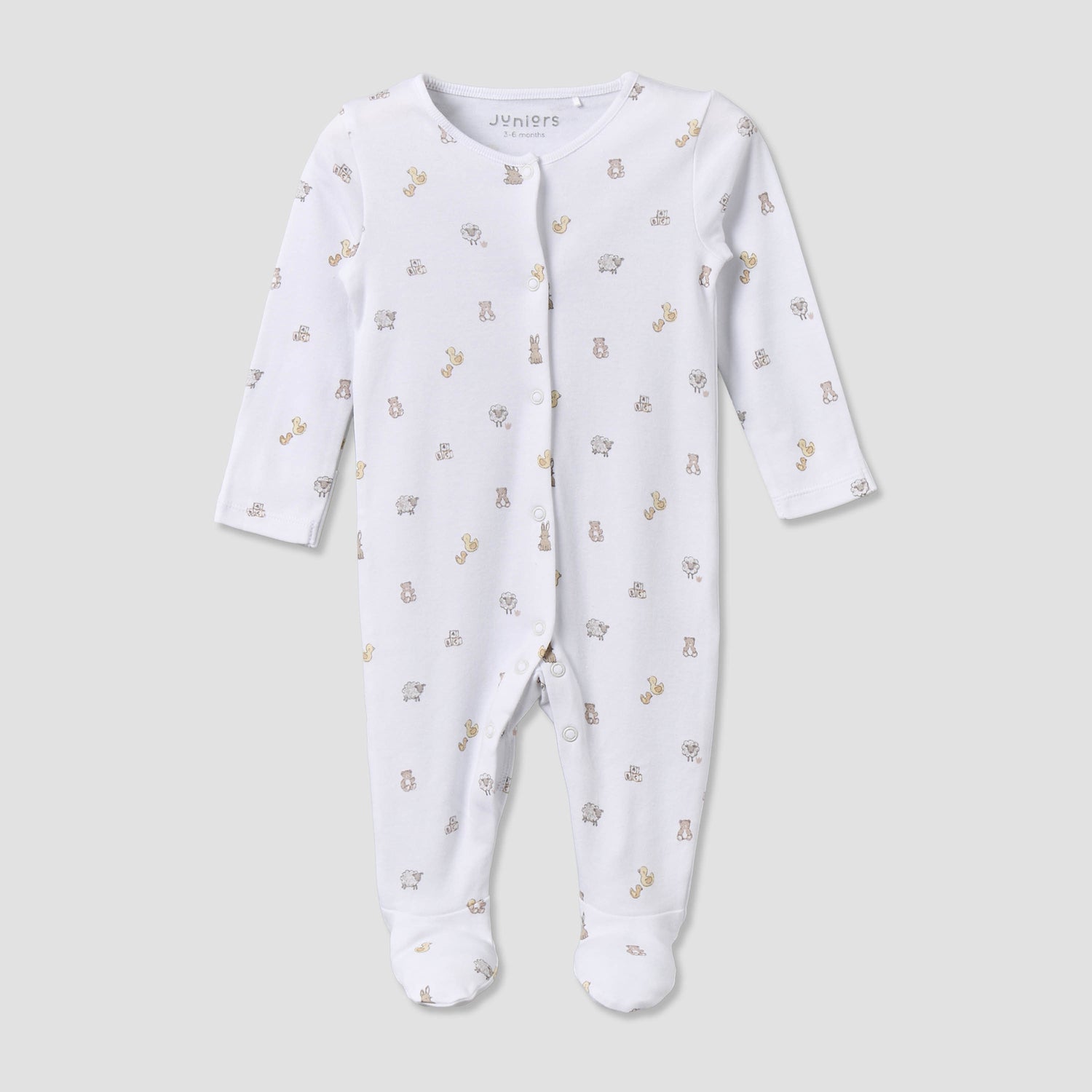 Pack of 2 Juniors Cotton Round Neck Long Sleeves Sleepsuit with Snap Button Closure