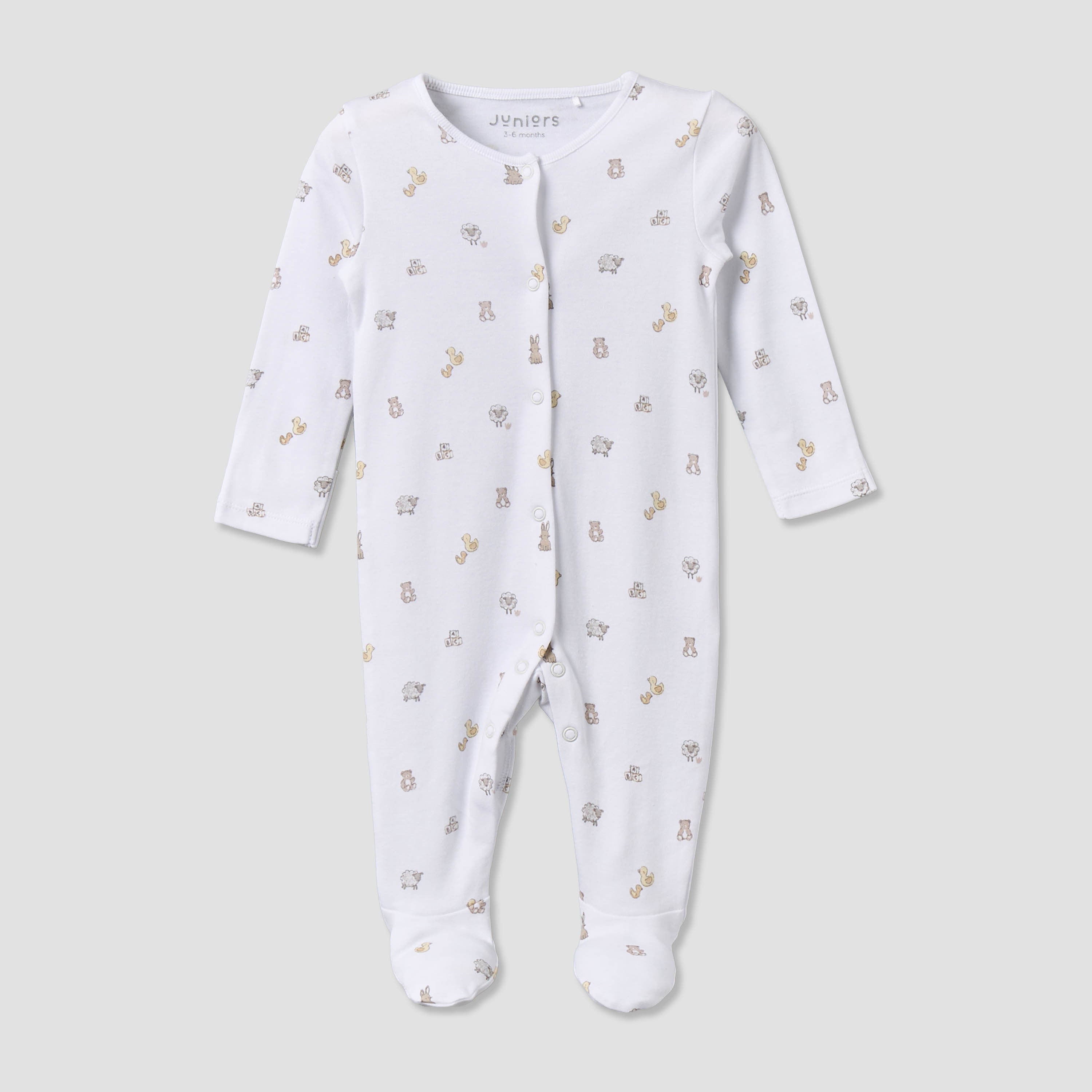 Pack of 2 Juniors Cotton Round Neck Long Sleeves Sleepsuit with Snap Button Closure
