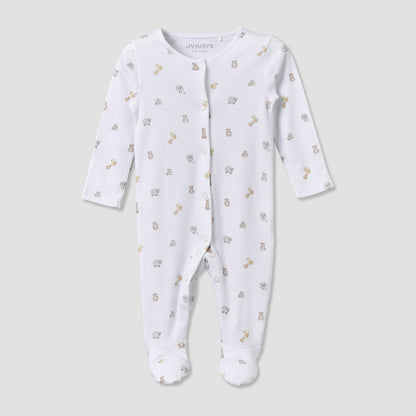 Pack of 2 Juniors Cotton Round Neck Long Sleeves Sleepsuit with Snap Button Closure