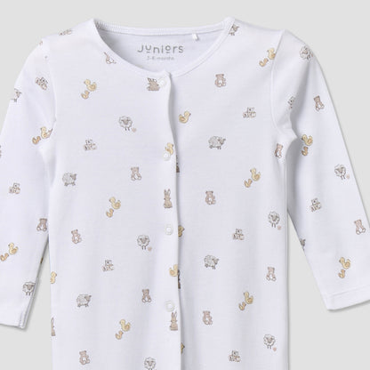 Pack of 2 Juniors Cotton Round Neck Long Sleeves Sleepsuit with Snap Button Closure