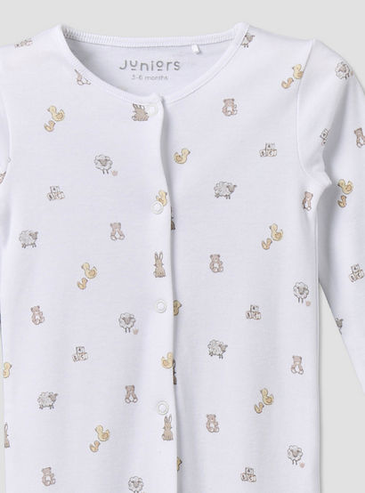 Pack of 2 Juniors Cotton Round Neck Long Sleeves Sleepsuit with Snap Button Closure-baby-girls-clothing-nightwear-sleepsuits-image-5