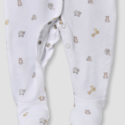 Pack of 2 Juniors Cotton Round Neck Long Sleeves Sleepsuit with Snap Button Closure