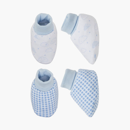 Juniors Printed Booties - Set of 2 - Blue / 0-6 mths