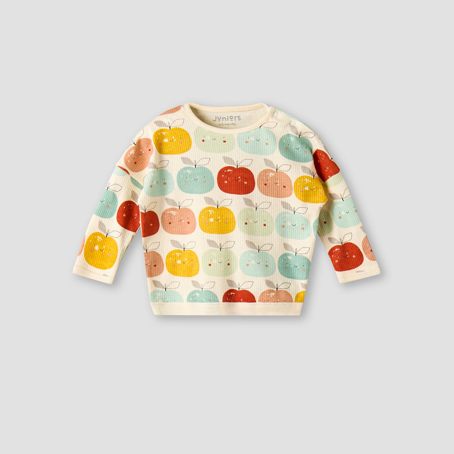 Juniors Cotton Round Neck Long Sleeves Pyjama Set with Apple Print