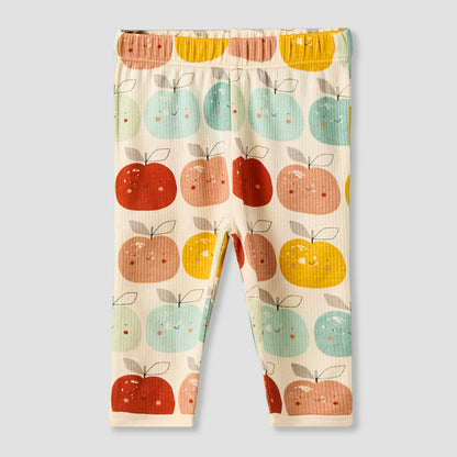Juniors Cotton Round Neck Long Sleeves Pyjama Set with Apple Print