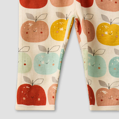 Juniors Cotton Round Neck Long Sleeves Pyjama Set with Apple Print